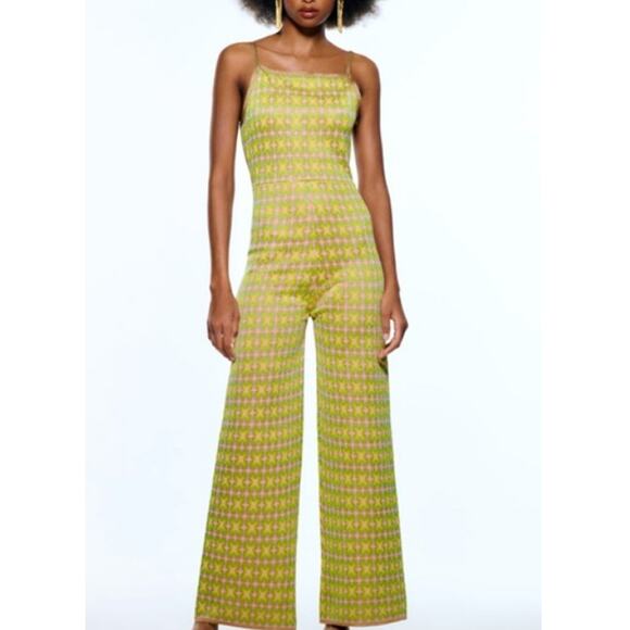 Zara Pants - New ZARA Women's Multicolored Jacquard Knit Wide Leg Jumpsuit Romper Size S